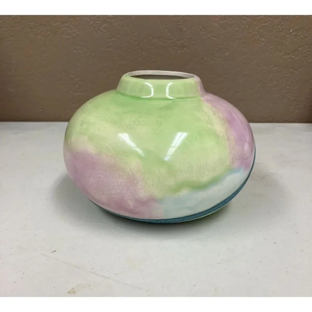 Vintage 1980’s Style Pottery 4” Vase Glossy & Matte Raku Look